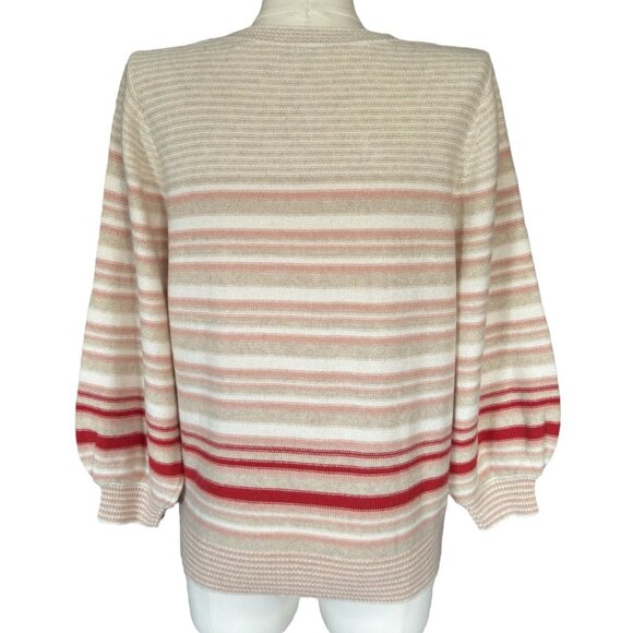 Margaret O'Leary Striped Round Neck 3/4-Sleeve Pullover Sweater Women's M - Picture 4 of 8